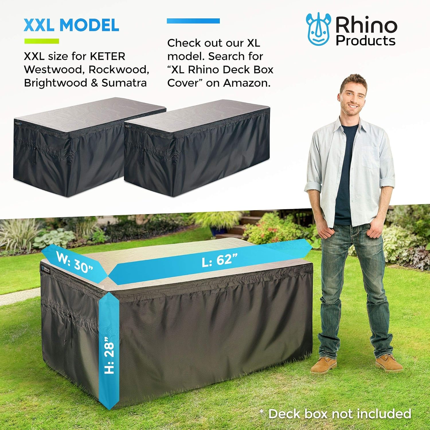 Bag Mate Deck Box Cover - L: 62" W:30" H:28"- Waterproof Quick Open Cover Top with Zipper - Best Fit for Keter Deck Boxes: Westwood, Rockwood, Brightwood, Sumatra and Lifetime 130gal - PVC-Coated: Home & Kitchen