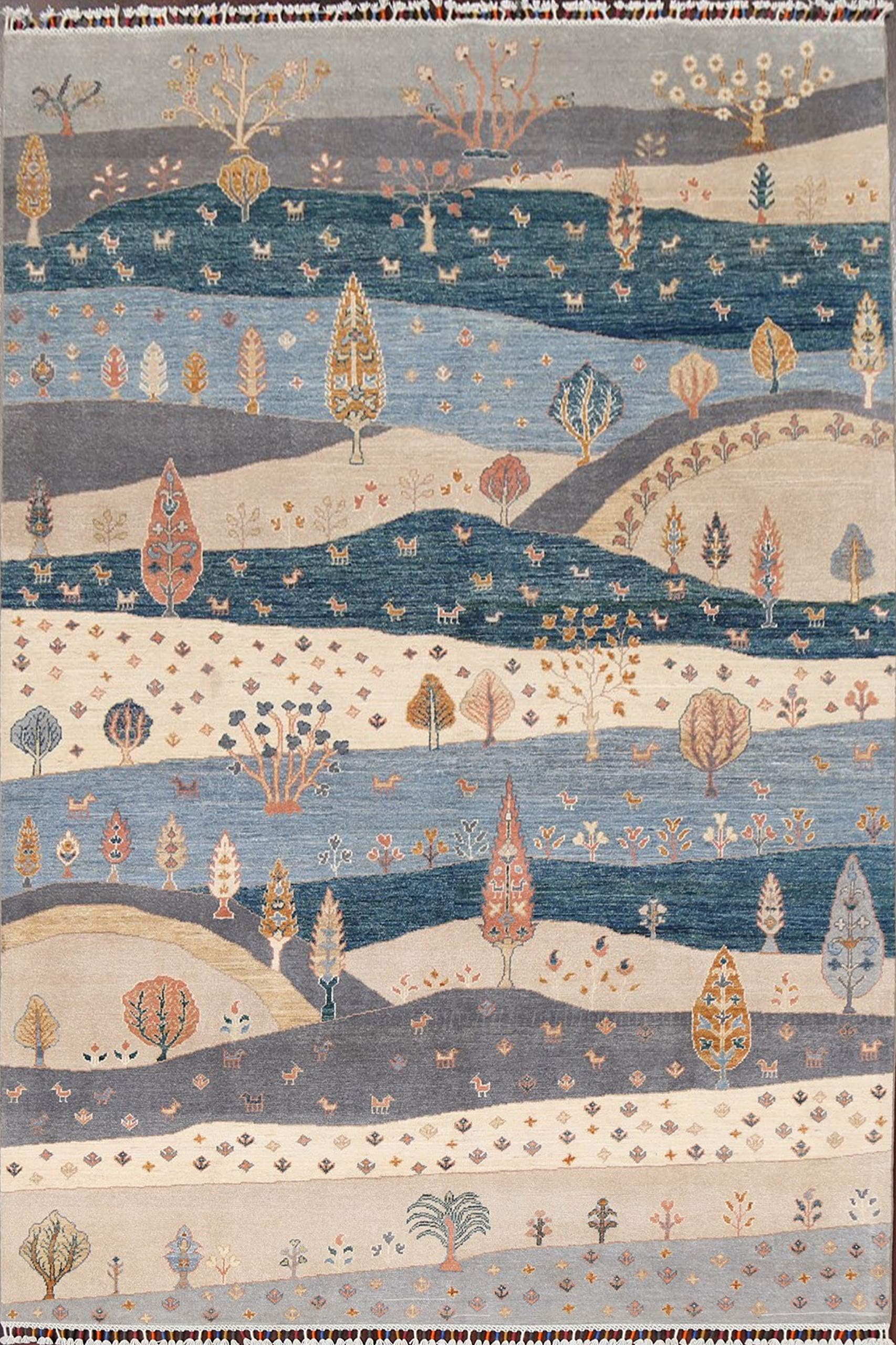6x10 Vegetable Dye Hand-Knotted Pictorial Gabbeh Area Rug Wool Oriental Carpet for Home Décor (6' 1'' x 9' 7'')