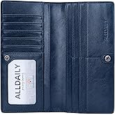 Alldaily Ultra Slim Thin Women Wallet RFID Blocking Credit Card Holder Bifold Long Ladies Billfold (Dark Blue)