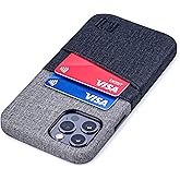 Dockem Wallet Case for iPhone 12 & iPhone 12 Pro: Built-in Metal Plate for Magnetic Mounting & 2 Credit Card Holders: 6.1" Luxe M2, Canvas Style Synthetic Leather (Black and Grey)