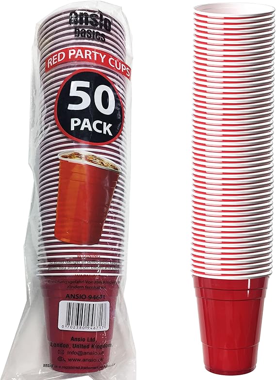 ANSIO Disposable Red Plastic Party Cups 18 oz (525 ml) Disposable