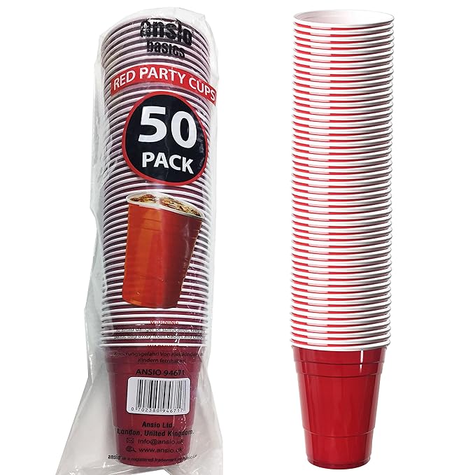 Einweg-Partyschalen aus rotem Kunststoff - 525 ml (18 oz) Einweggläser für Partys - Packung mit 50 Party-Cups *** 100% Geld-z
