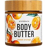 Sweet Orange Body Butter - Raw Shea Butter with Jojoba Oil, Orange Vanilla Body Lotion Scented with Essential Oils, No Synthetic Fragrances, Full Body Moisturizer for Dry Skin