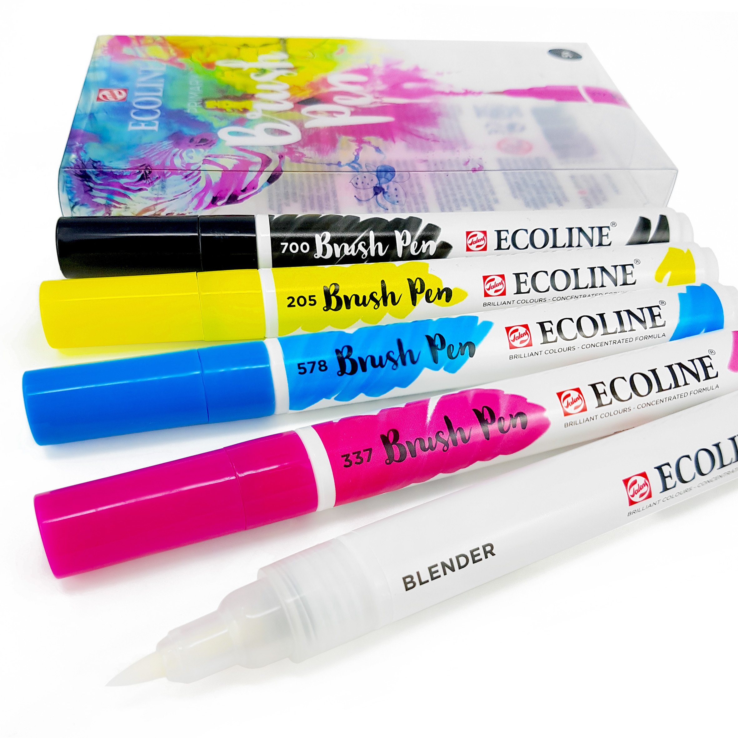 Royal Talens - Ecoline Liquid Watercolour Drawing Painting Brush Pens - Set of 5 in Plastic Wallet - Primary