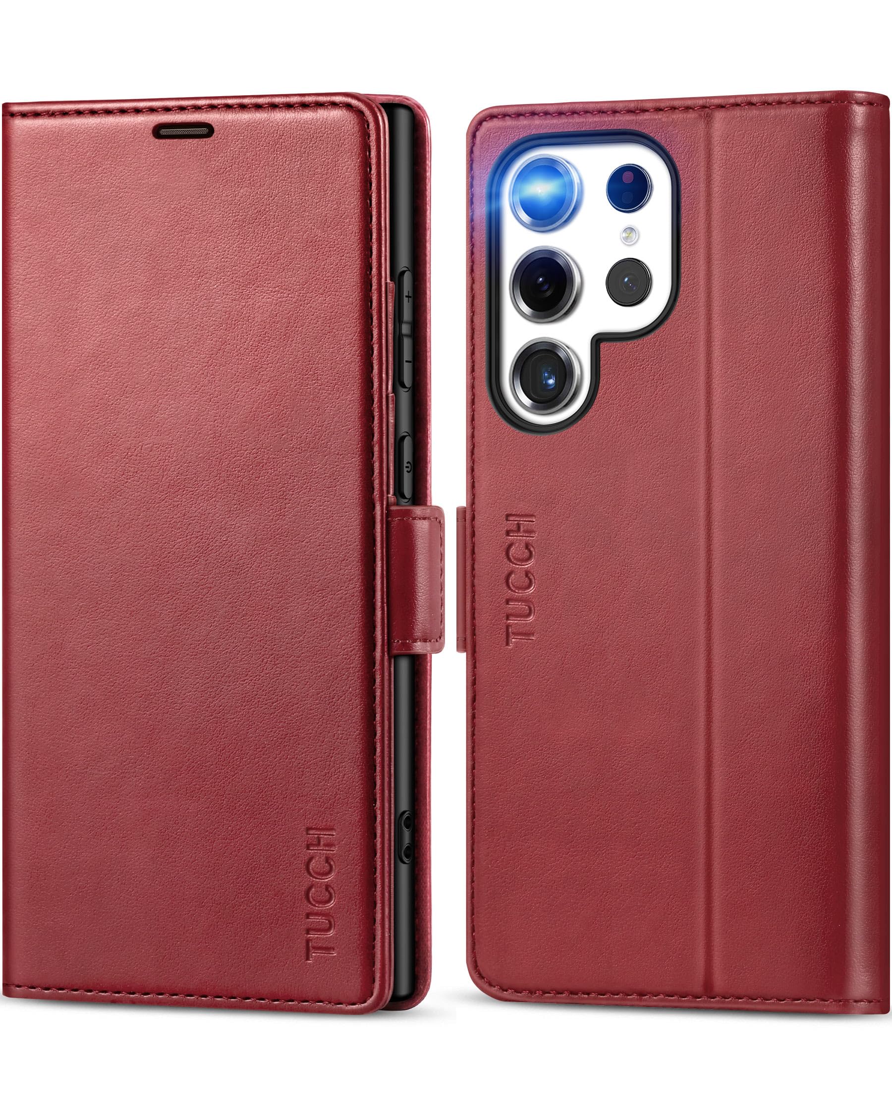 TUCCH Case for Galaxy S24 Ultra (6.8"), Magnetic PU Leather Wallet Case with[Shockproof TPU][Kickstand][RFID Blocking] Card Holders, Book Folio Flip Cover Compatible with Galaxy S24 Ultra, Wine Red