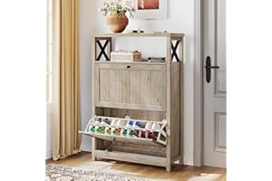 YITAHOME Shoe Cabinet with 2 Flip Drawers, Entryway Shoe Storage Cabinet with Open Shelves, Free Standing Hidden Shoe Rack Storage Organizer for Entryway/Hallway/Closet, Old Oak