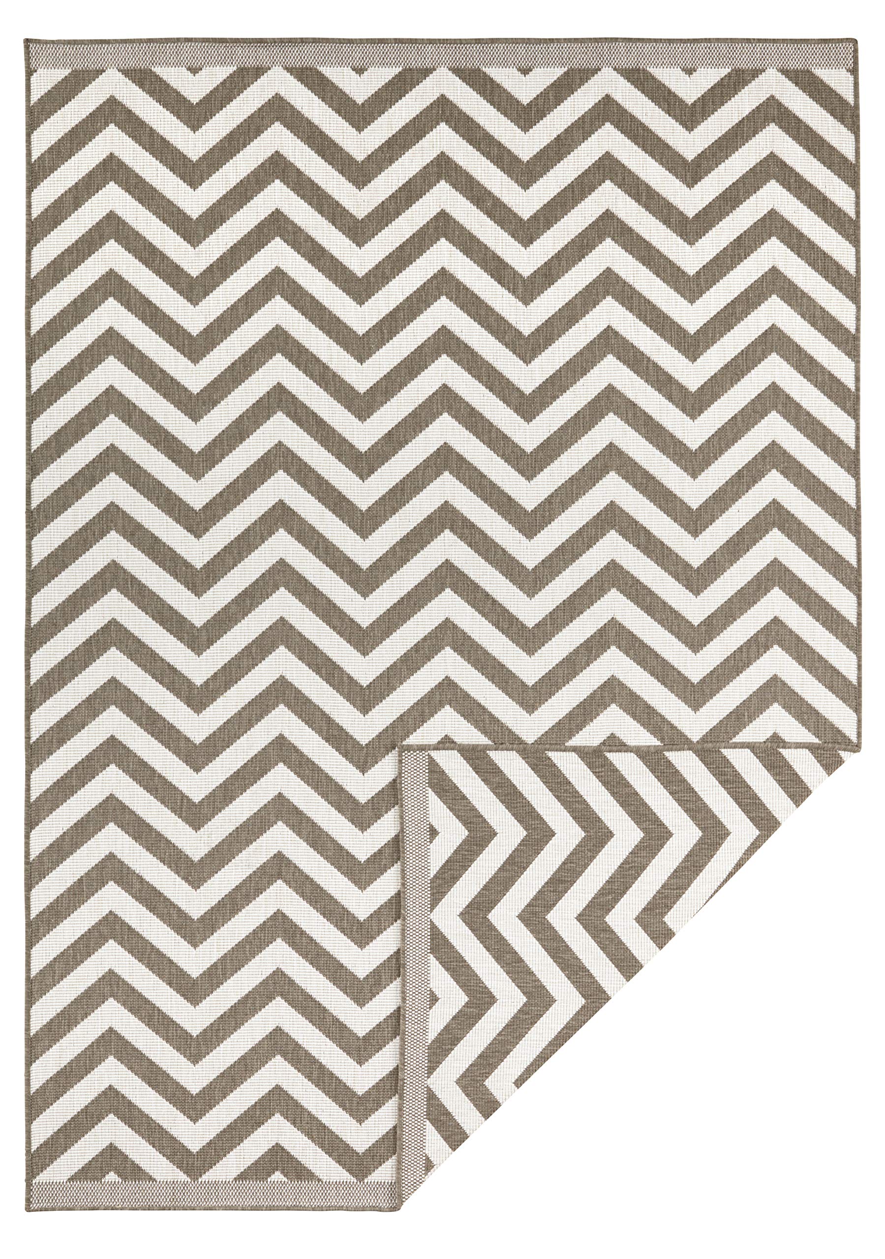 bougari Palma Outdoor Rug Flat Weave Reversible Rug (80 x 150 cm, 100% Polypropylene, Durable and Easy to Clean, UV and Moisture Resistant, Suitable for Underfloor Heating), Brown Cream