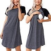 AGKRUNN Women Sleepshirts 3 in 1 Labor/Maternity/Nursing Nightgown Short Sleeve Breastfeeding Sleep Dress XS-3XL