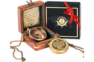 Antiqula Brass Compass with Wooden Box - Graduation Gifts, Pirate Accessories & Baptism Gift For Boys, Steampunk Travel Decor Compasses For Missionary, Inspirational and Sentimental Compass