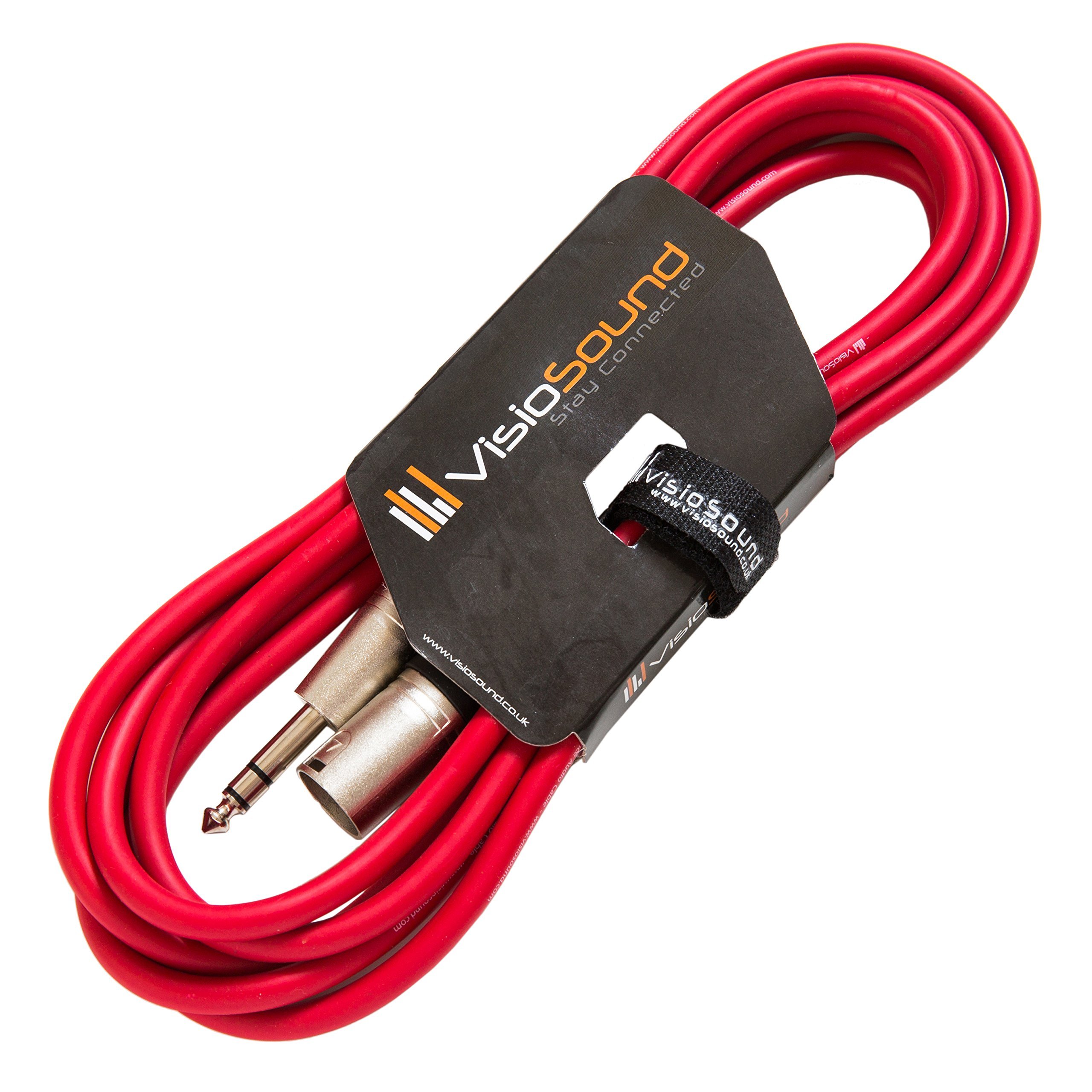 VisioSound Male XLR to 6.35mm Stereo TRS Jack Lead/Balanced Signal/Audio Speaker Cable 3m Red