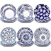 Havawish 144 Pcs Blue and White Flower Paper Plates 7 Inch 9 Inch Blue and White Chinoiserie Paper Plates Bulk Thick Disposable Papers Plate for Wedding Baby Shower Birthday Party Holiday Picnic