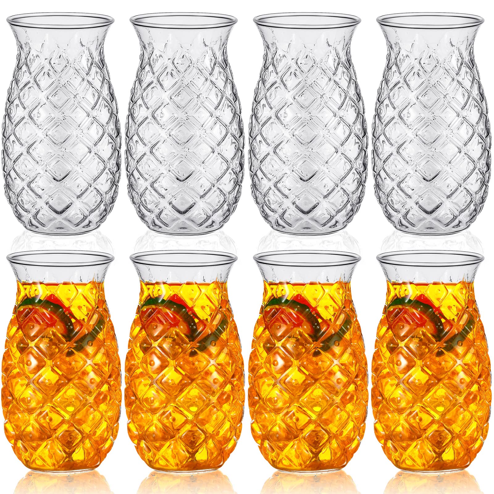 Photo 1 of Zubebe Set of 8 Tiki Pineapple Glasses 17 oz Retro Relief Cups Clear Pineapple Drinking Cup for Wine Cocktail Drink Martini Whiskey Juice Outdoor Pool Party Picnics