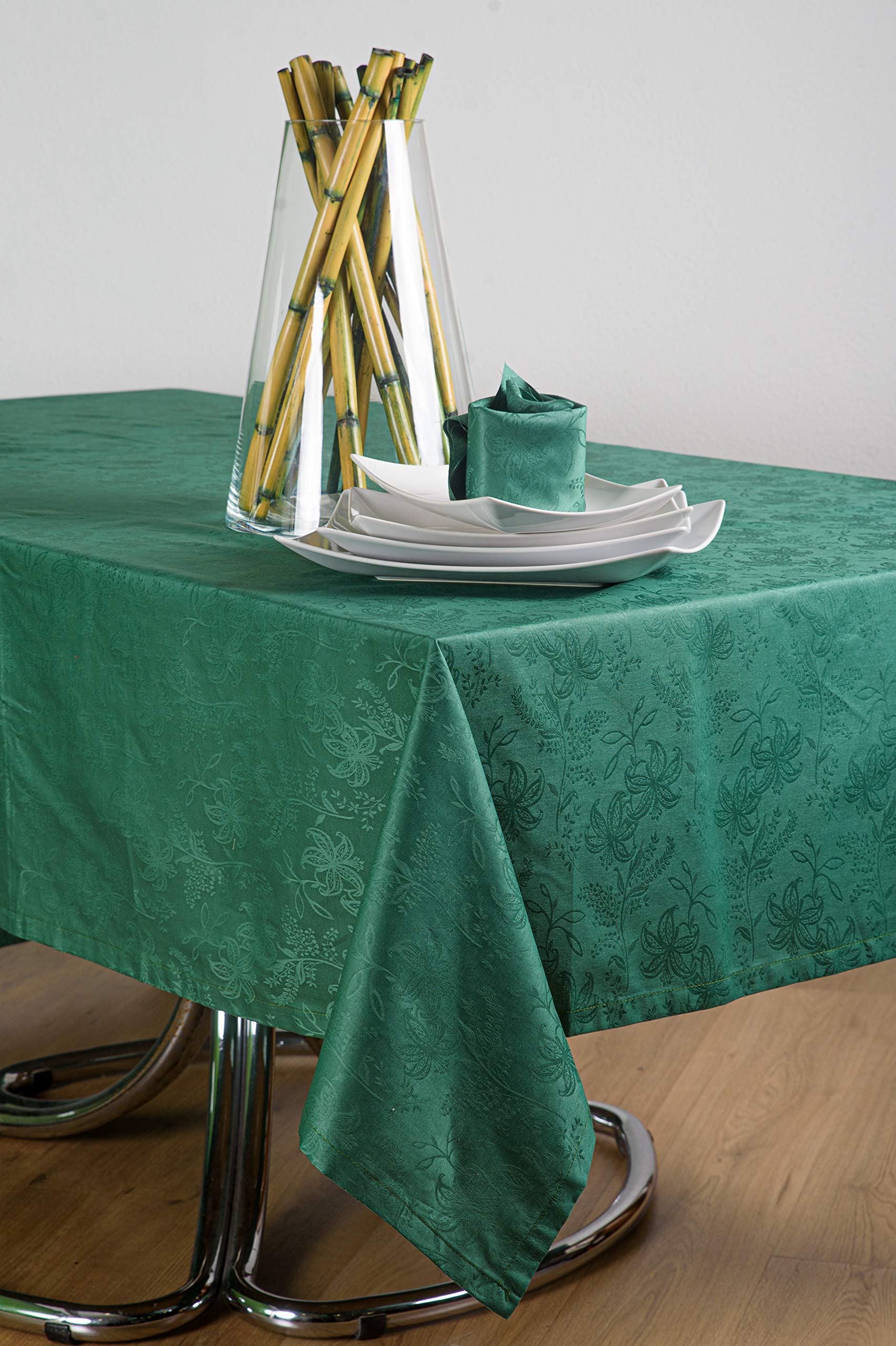 ESSE HOME - Confestyl Line - Tablecloth - Tablecover - Rectangular for 6 people - Flanders Jacquard Pure Cotton - Made in Italy - Artisan Product - IRIS 598 (150x180, Dark Green Tablecloth)