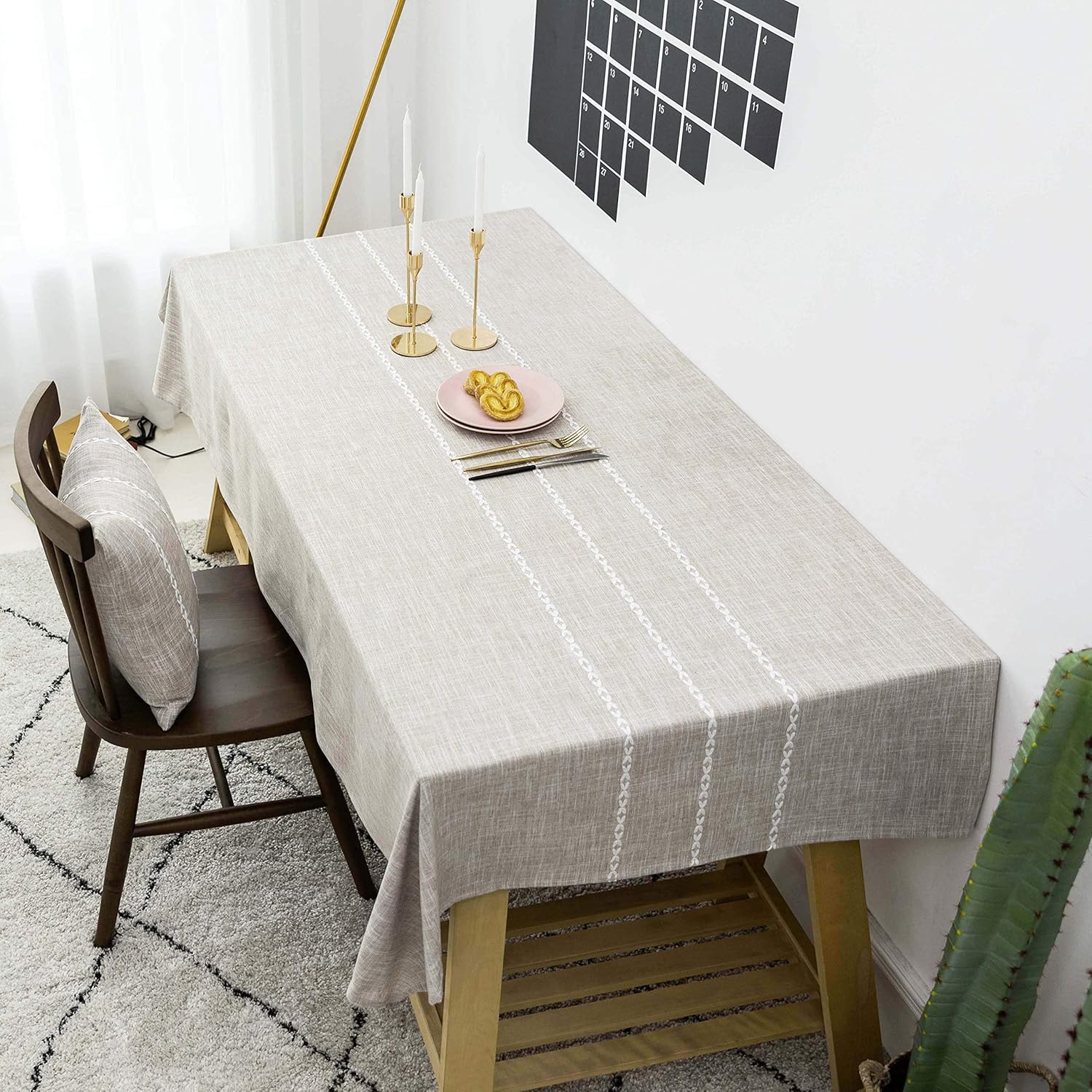 Home Brilliant Faux Burlap Tablecloth Rectangular Oblong Table Cover for Kitchen Dinning Striped Tabletop Decoration (52 x 72 Inch, Light Linen): Home & Kitchen