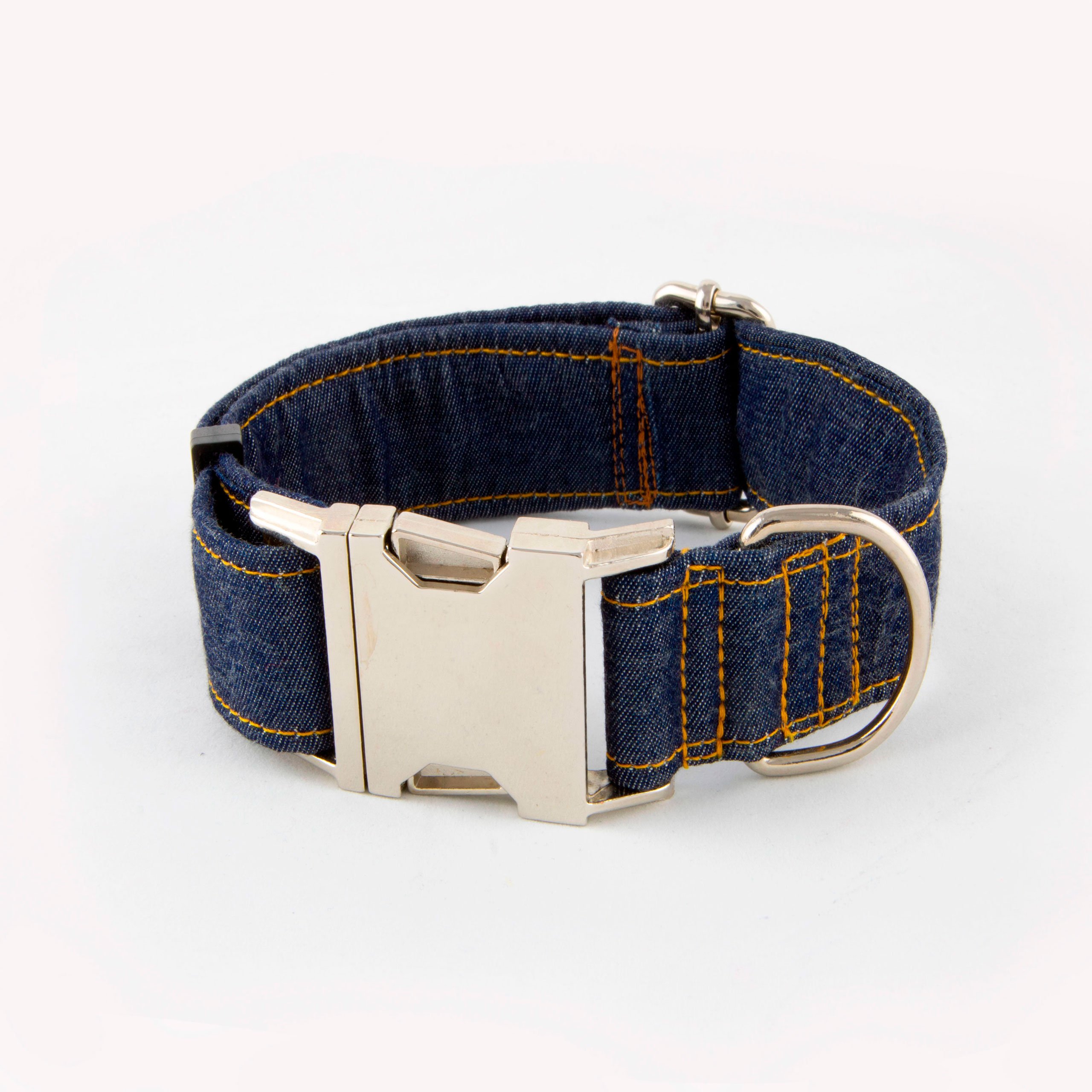 Galguita Amelie Adjustable Dog Collar - Metal Clasp and Buckle, Jeans, 3 cm Width Size S (24 cm - 40 cm)