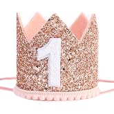 Glitter Birthday Crown - Photo Booth Props, Party Hat for Baby's 1st Birthday (Pink and Gold)