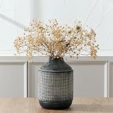 SIDUCAL Ceramic Rustic Farmhouse Vase, Sand Glaze Finish Boho Vase, Pottery Decorative Flower for Home Decor, Table, Living Room Decoration, Shelf Decor, Mantel, 7.4 Inch, Black