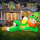 TwoBees 6FT St Patricks Day Inflatables Outdoor Decorations Tipsy Leprechaun Shamrock Blow Up Inflatable with LED Lights for Saint Patricks Day Yard Party Home Garden Holiday Irish Decor