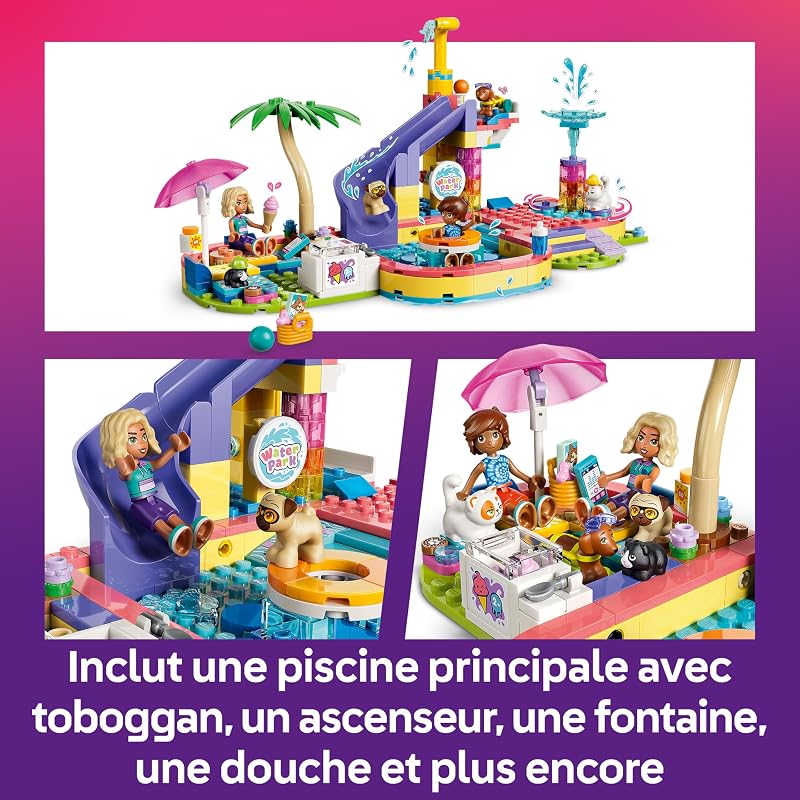 Friends Une Fabuleuse Journée au Parc Aquatique - Jouet Miniature avec Toboggan, 2 Mini-Poupées, 4 Figurines d'animaux & Accessoires pour Mascottes - Cadeau d'anniversaire pour Fille 6 Ans 42676 — photo 3 sur 8