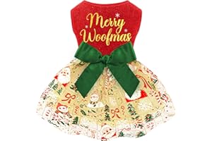 BAOBICUTE Dog Christmas Outfit Cute Dog Christmas Dress with Bowknot Tulle Puppy Clothes for Small Medium Dogs Cats Boys Girls Pet Costume