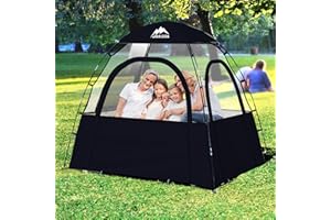 MAIZOA Sports Tent, 2-3 Person Outdoor Tent, 540° Transparent View,Waterproof/Coldproof, with Removable Top Cover, for Watching Sporting Events, Camping, Outdoor Activities (Khaki&Black) (Black-2)