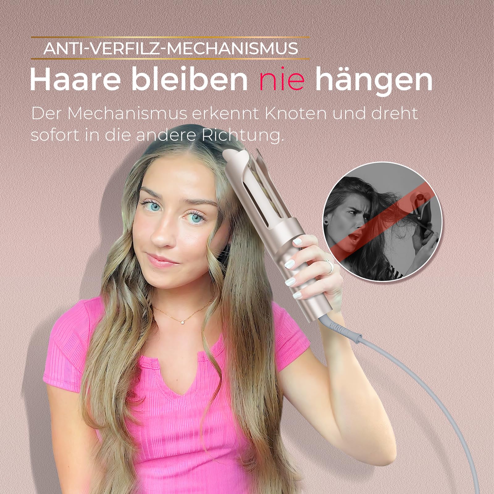 Lockenstab Automatisch - Lockenstab Große Locken 25mm Beach Waves Lockenwickler für Lange Haare TYMO Curlpro Plus Anti-Verbrennungs Hair Curler Automatischer Lockenstäbe Schnelle Erhitzung, Gold 6