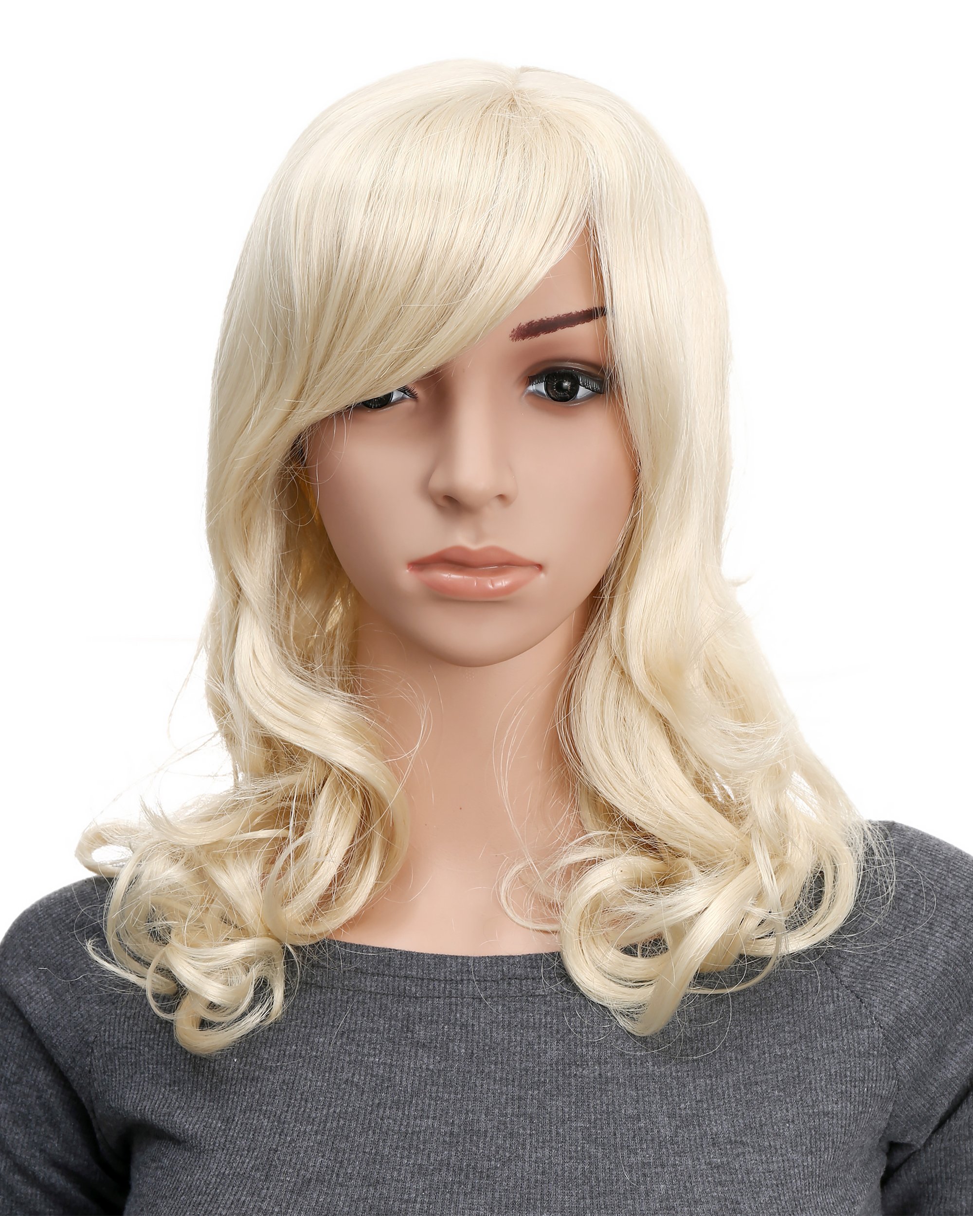 Photo 1 of Onedor Full Head Beautiful Long Curly Wave Stunning Wig Charming Curly Costume Wigs with Fringe (613#-Pale Blond)
