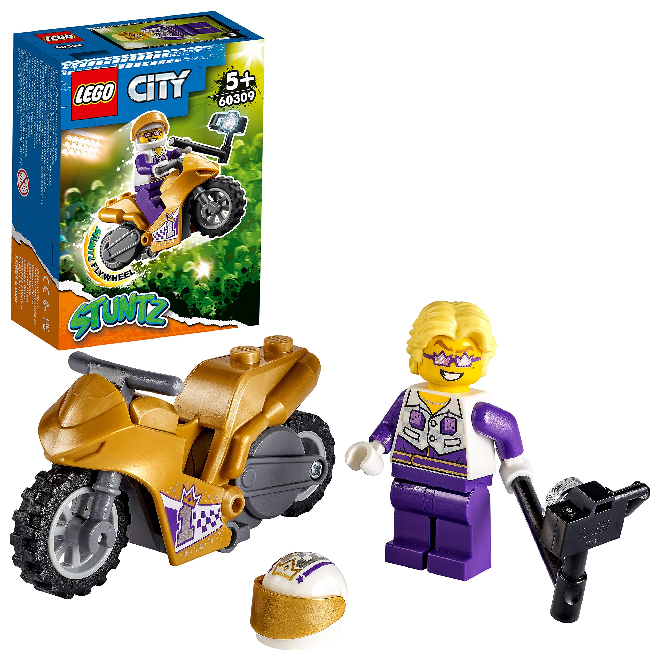 LEGO 60309 City Stuntz Selfie Stunt Bike Show Set with Flywheel-Powered Toy Motorbike with Selfie Stick, Gift Idea for Kids age 5 plus Years Old