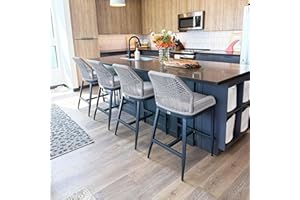 PURPLE LEAF Counter Height Bar Stools Set of 4 Rattan Wicker Outdoor Metal Boho Barstools with Back and Footrest Patio Garden Balcony Pool Bar Chairs