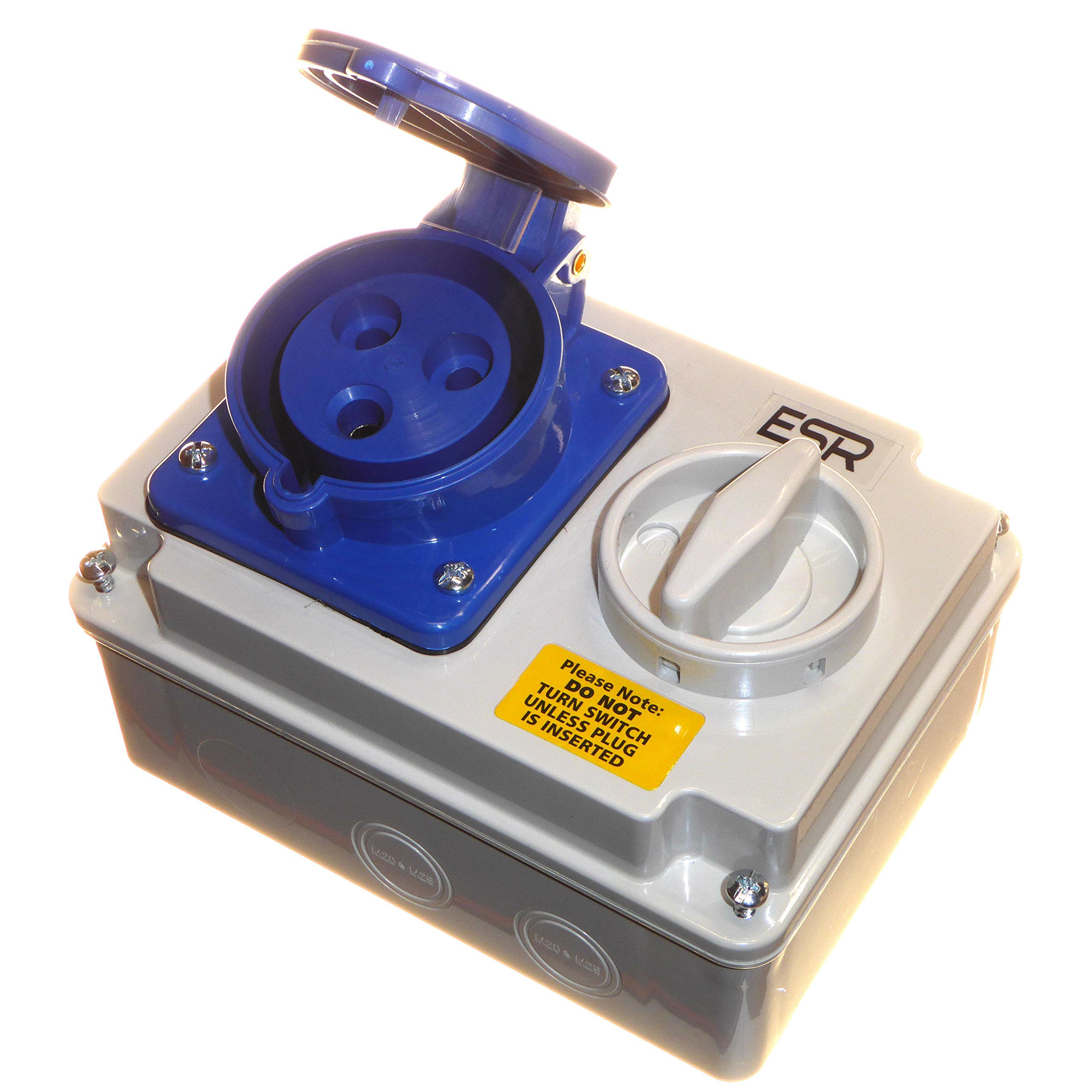 32A 230V Blue 32A 3 Pin Lockable Socket with Switch 2P+E Single Phase