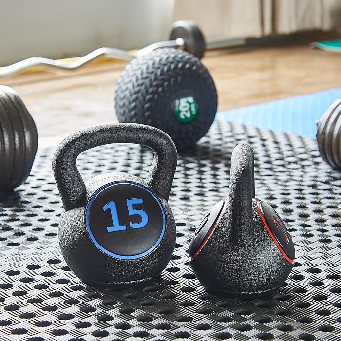 Image 6 - BalanceFrom Wide Grip 3-Piece Kettlebell Exercise Fitness Weight Set, Include 5 lbs, 10 lbs, 15 lbs or 10 lbs, 15 lbs, 20 lbs