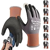 Schwer 6 Pairs Safety Work Gloves Sandy Nitrile Coated LT5626, Max Abrasion Resistant Heavy Duty Working Gloves with Grip for Men Women, Touch-Screen, for General Use, Mechanic, Construction, L