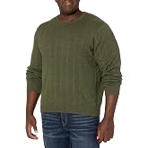 Amazon Essentials Men's Cable Knit Cotton Pullover Crewneck Sweater, Ribbed