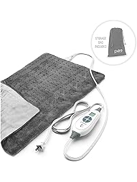 PureRelief XL - King Size Heating Pad with Fast-Heating Technology, 6 Temperature Settings & Convenient Storage Bag - Charcoal Gray (12" x 24")