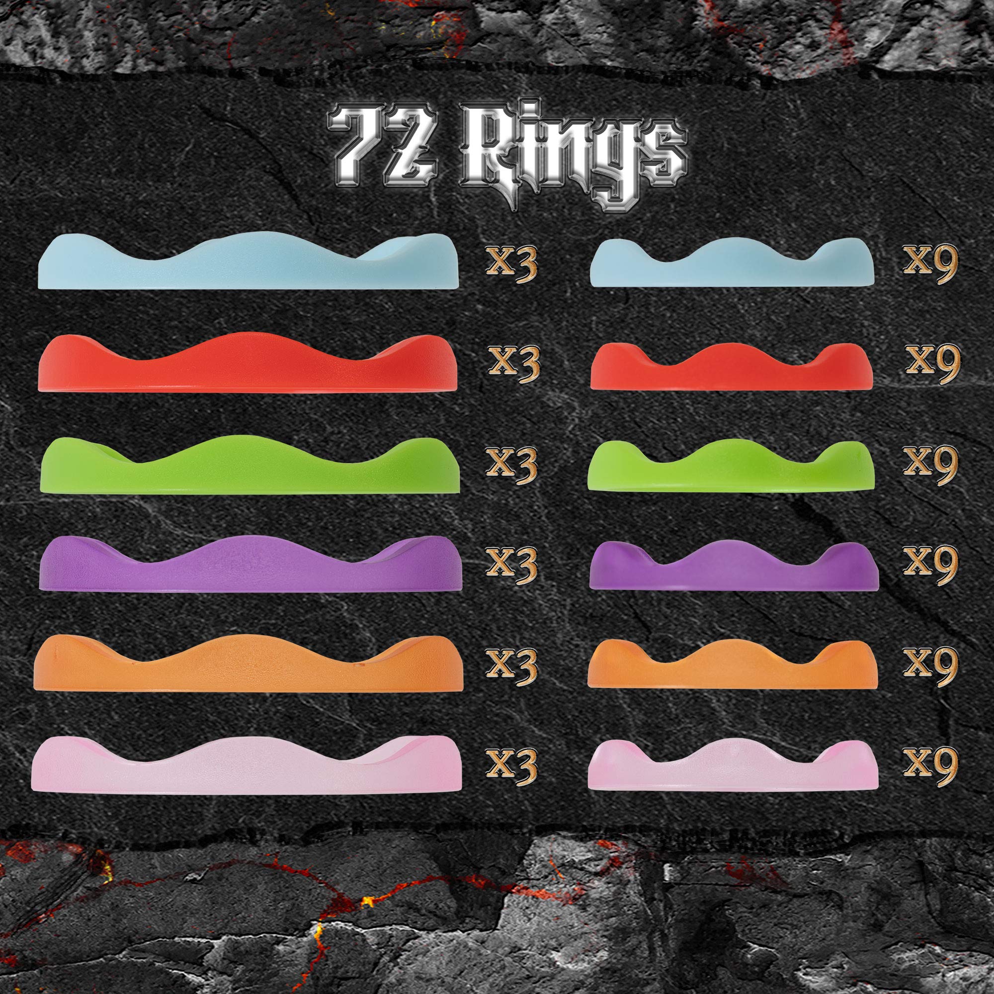 Rings of Power - Tabletop Condition Markers - RPG Board Game Accessories - Colorful Ring Set for HP, Effects, Damage, Spells, & Stats - for DND & More Strategy Games - 72 Pieces, Standard & Mini Size