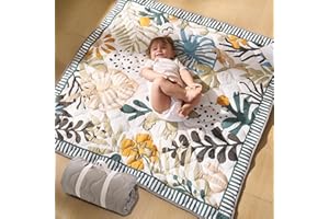 Momcozy Baby Play Mat for Floor, 50x50 Thickened Playpen Mat, Playmate for Baby Tummy Time, Waterproof & Non-Slip, Foldable Outdoor Mat with Carrying Handle, Forest World
