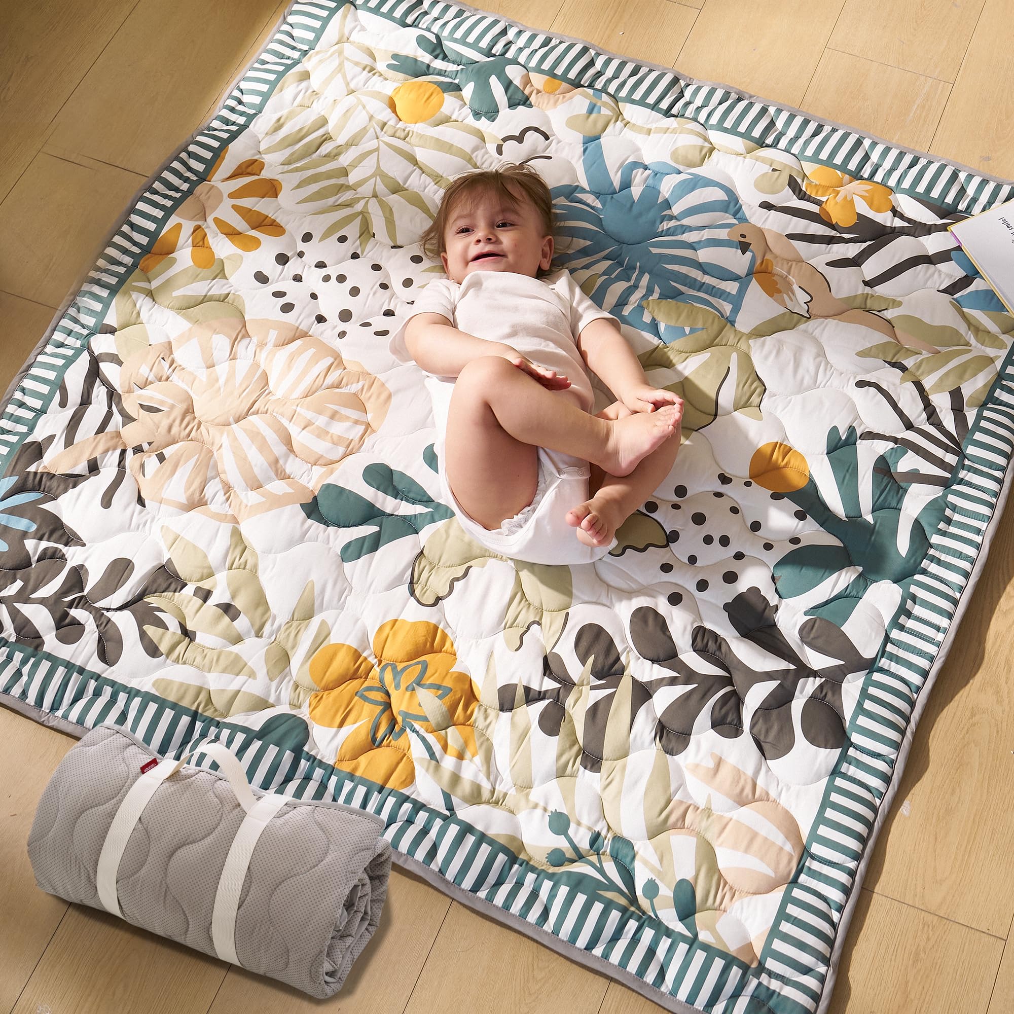 Photo 1 of Momcozy Baby Play Mat for Floor, 50x50 Thickened Playpen Mat, Playmate for Baby Tummy Time, Waterproof & Non-Slip, Foldable Outdoor Mat with Carrying Handle, Forest World