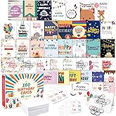feela Birthday Cards Bulk, 160 Pack 40 Designs Happy Birthday Card Assortment Box with 160 Blank Envelopes 168 Pieces of Stickers 6 Washi Tapes, 4 X 6 Inches Greeting Cards For Girls Family Friends