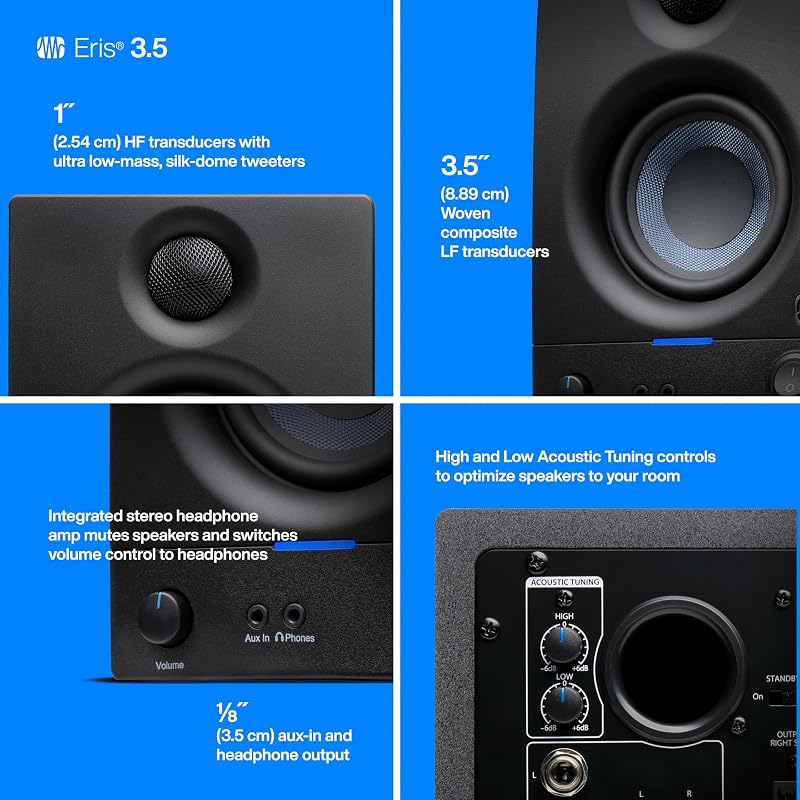 Eris 3.5 Gen 2, 3,5" Studiomonitore - Aktivlautsprecher für Multimedia, Gaming, hochwertige Studio-Musikproduktion, 50 W Leistung, Schwarz