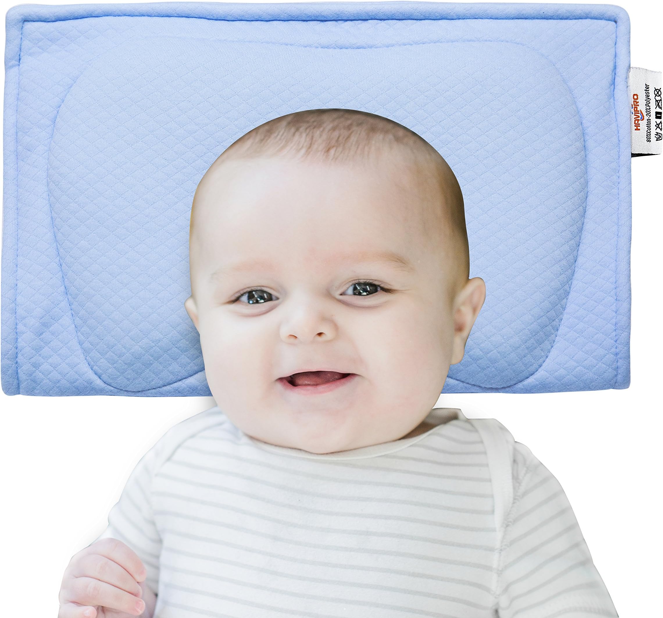 Newborn Baby Pillow Soft Memory Foam Organic Breathable Cotton Cover. Neck Support Prevent Flat Head Anti Roll. Best for Bed Crib Stroller Bassinet Safe for Infant Boy Girl