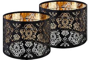 GO&SO Drum Black Lamp Shades 13 Inches - Industrial Laser Cut Floral Design Linen Fabric Lamp Shade, Barrel Replacement Lampshade For Table Lamps,For Floor Lamps, Easy Assembly, E26 Spider