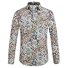 SSLR Men's Paisley Cotton Long Sleeve Casual Button Down Shirt