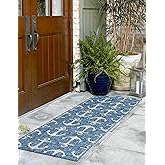 Unique Loom Outdoor Coastal Collection Area Rug - Ahoy (2'x 6' 1" Runner, Blue/ Ivory)