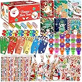 218 Pcs Christmas Stationery Set for Kids Includes Pencil sharpener Eraser Ruler Stamp Mini Notebook Treat Bags Stickers, Xmas Party Themed Classroom Gift Exchange School Games Prizes Carnival Events