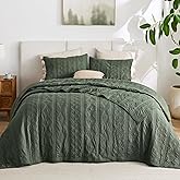 Bedsure 100% Cotton Quilt Set - Queen Size Bedspread, Lightweight Soft Bed Coverlet, 3-Piece Cozy Stitching Comforter with 2 Pillow Shams in Geometric Pattern for All Season, 90x96 inches, Olive Green