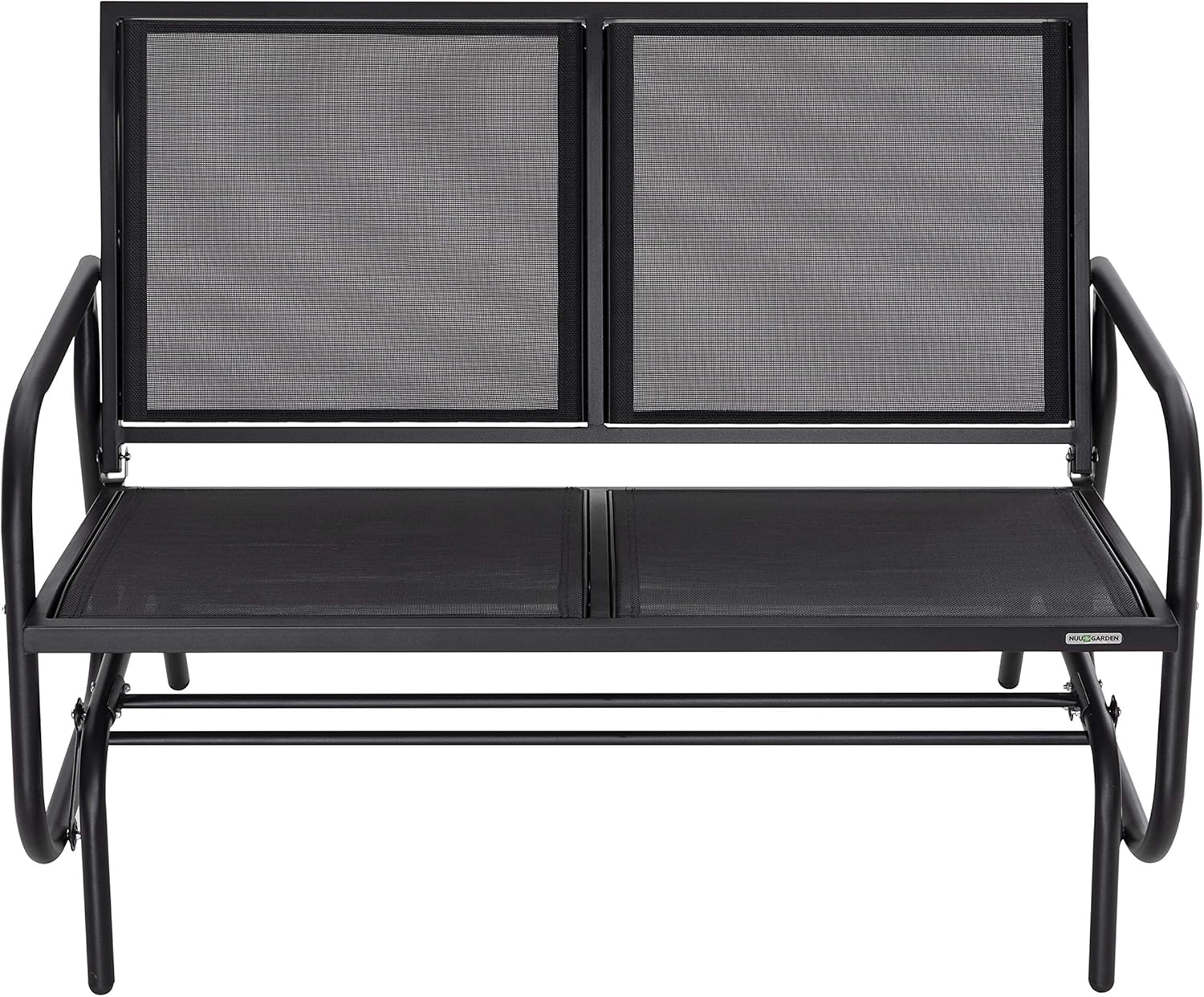 NUU GARDEN 2 Seats Outdoor Glider Swing Loveseat Chair with Powder Coated Steel Frame, Garden Rocking Seating, Patio Bench for 2 Person, Black
