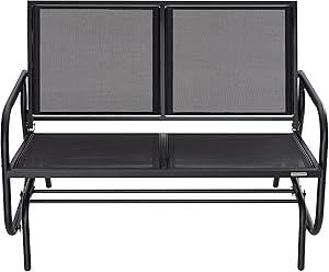 NUU GARDEN 2 Seats Outdoor Glider Swing Loveseat Chair with Powder Coated Steel Frame, Garden Rocking Seating, Patio Bench for 2 Person, Black