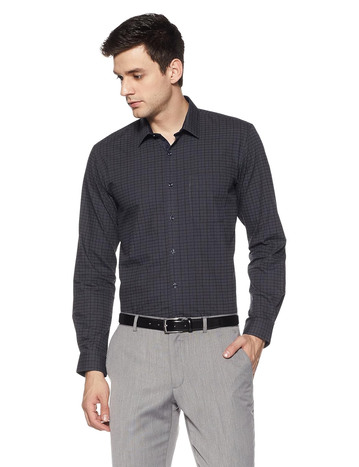 peter england men's checkered slim fit formal shirt