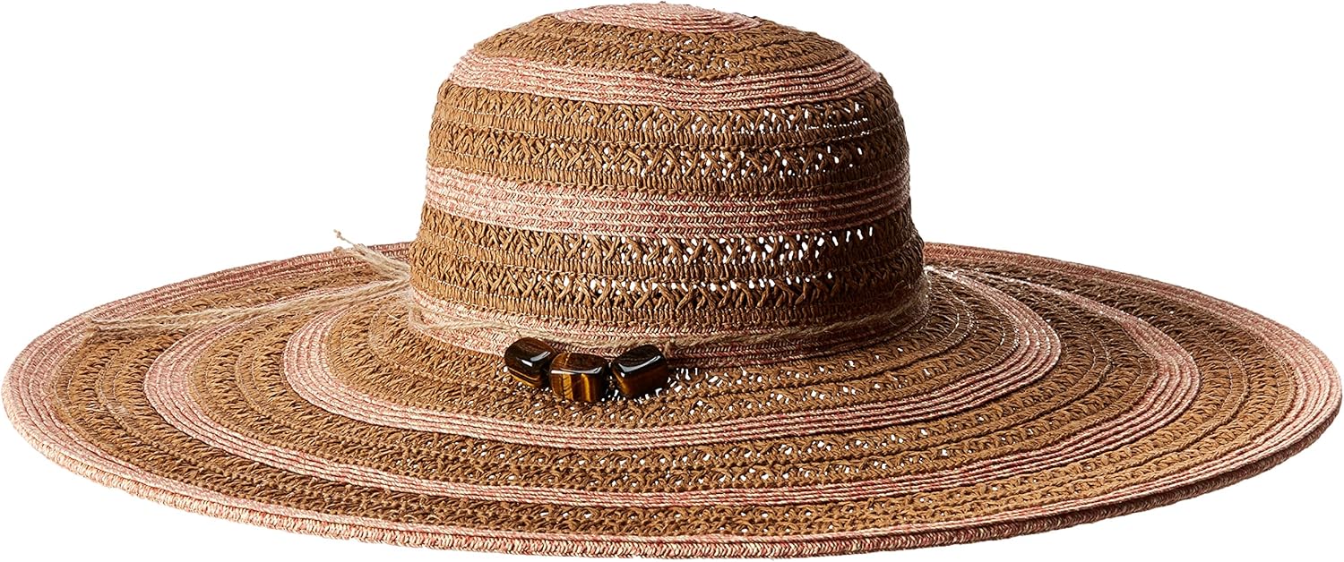 San Diego Hat Company Women's Round Crown Stripe Ultrabraid Floppy Sun Hat