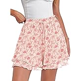 Caracilia Skorts for Women Boho Casual Beach Mini Skirts Summer Floral Ruffle Chiffon Flowy Shorts 2026 Trendy Outfits